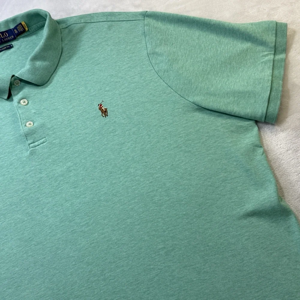 Polo Ralph Lauren Classic Fit Polo Shirt XL Green Heather Big Pony Golf Cotton